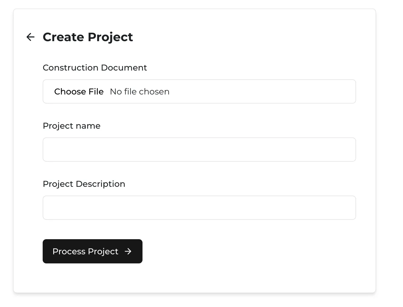 The Create Project page.