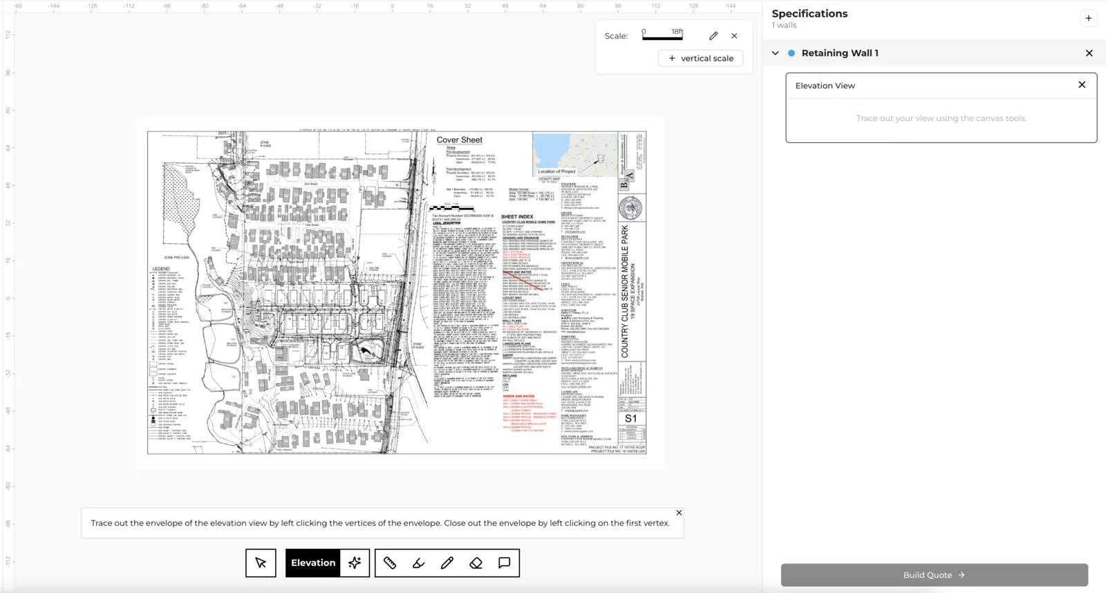 The Elevation View component bordered in black, with the Elevation tool active in the toolbar.