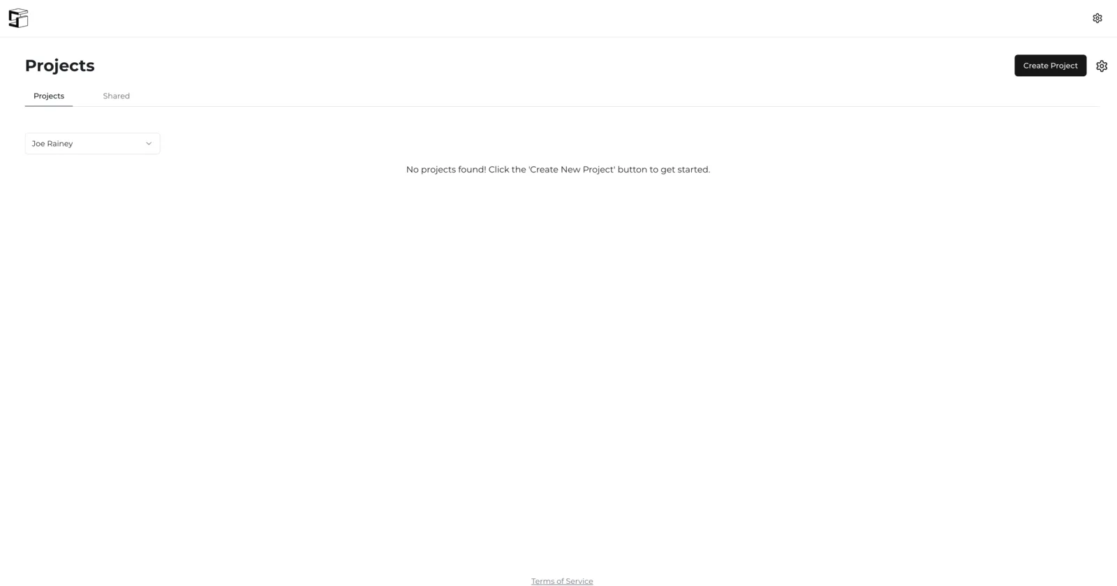 The Projects Overview page listing every project in the account, with a Create Project button.