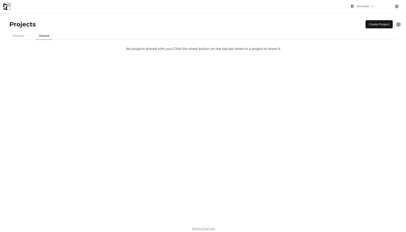 The Shared tab on the Projects Overview page.