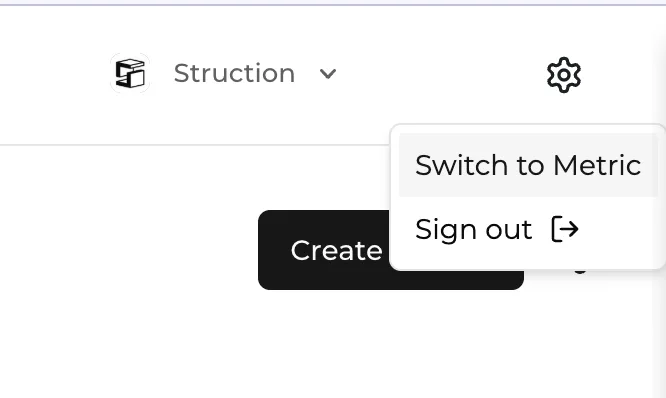 The settings menu with the option to switch units of measure.