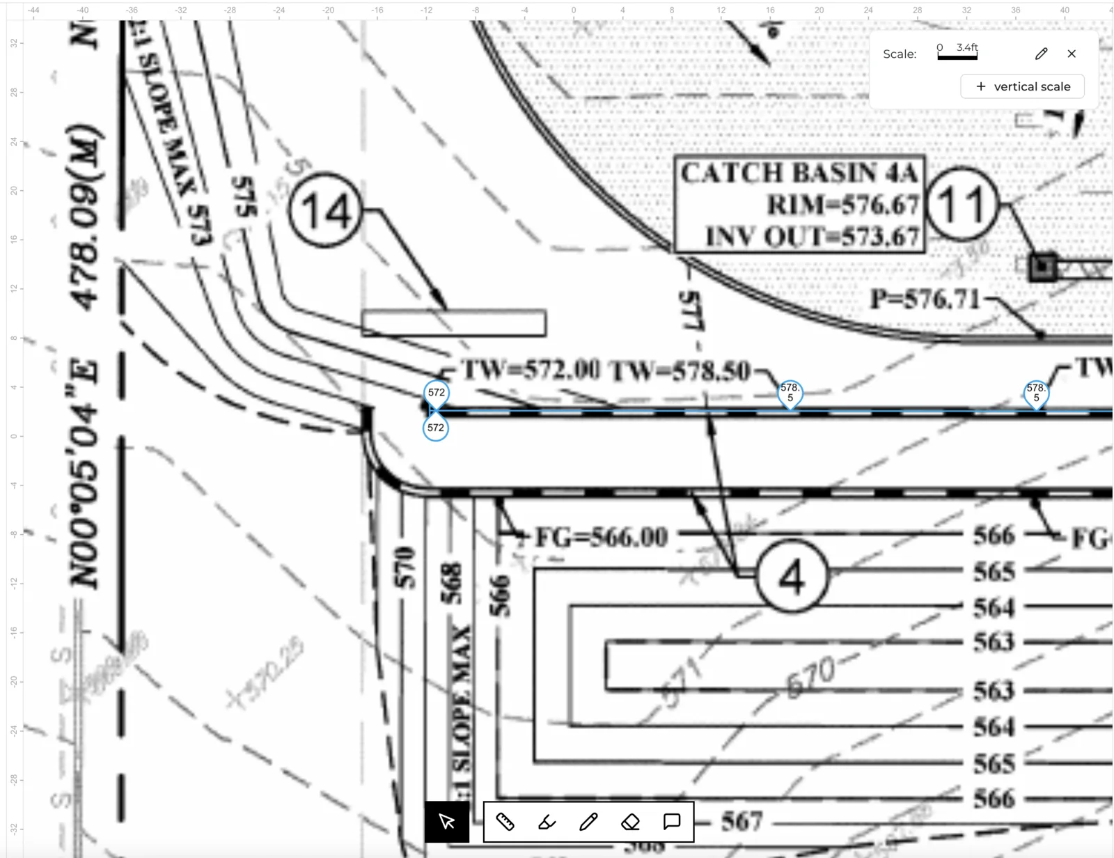 The elevation marker bubble following the cursor alongside the traced wall.