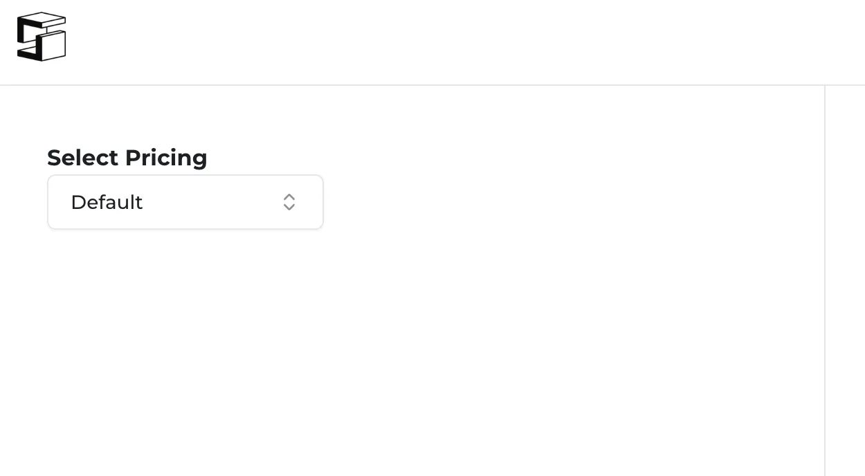 The Pricing page with the Default table selected and product tabs across the middle.