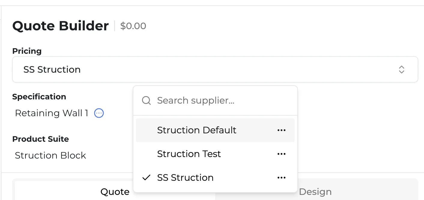 The Pricing field showing the selected pricing chart.